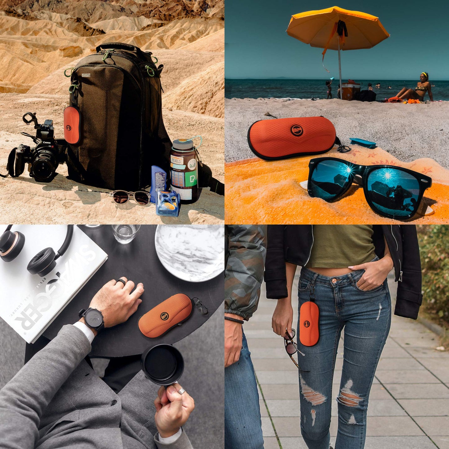BLUPOND Sunglasses Case Semi Hard EVA Shell with Metal Hanging Hook Belt Clip Sun Glasses Storage (Orange)