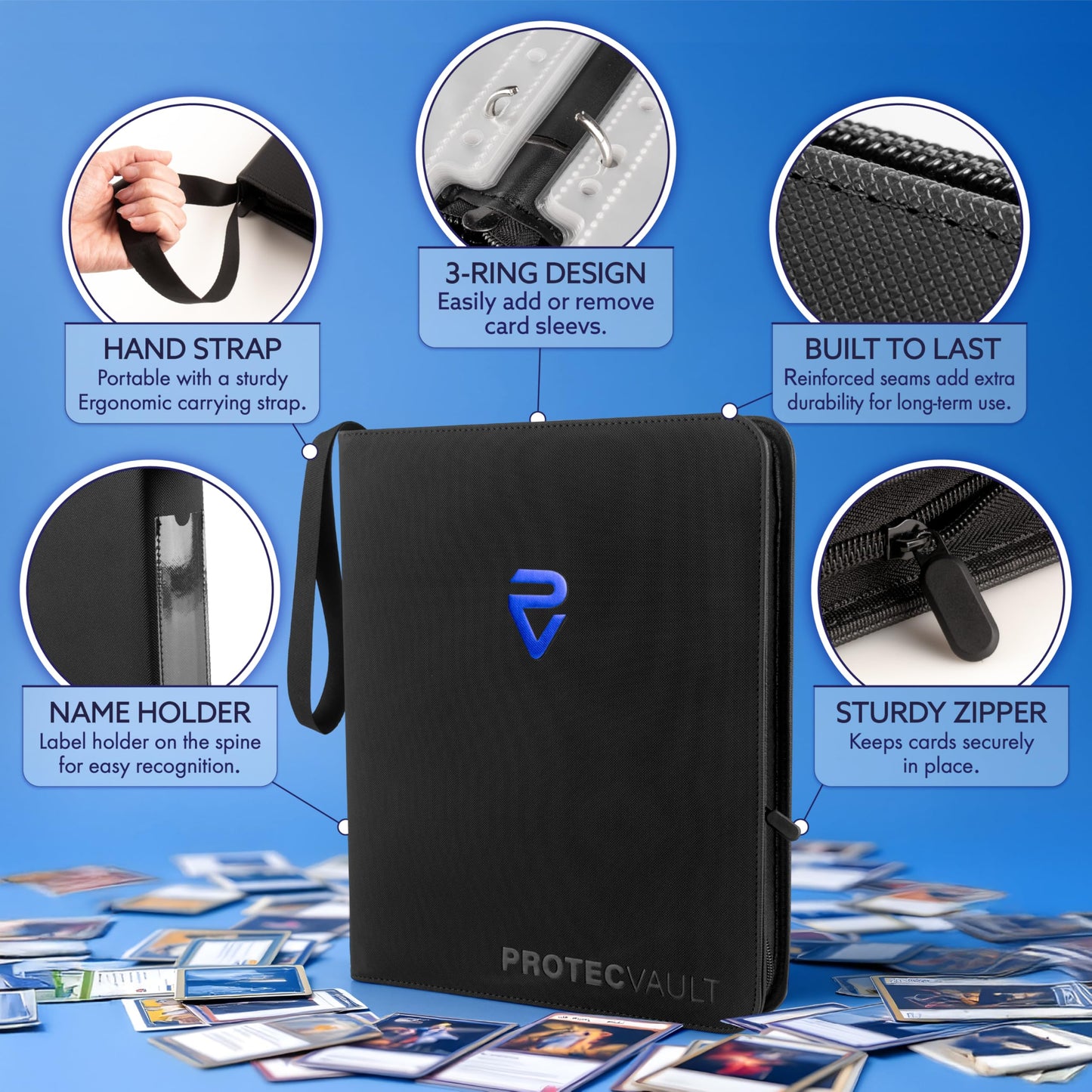 Pokemon Card Binder 900 Pocket with Magnifying Glass - Trading Card Storage Album Zipper 3 Ring for MTG Sports Cards TCG - Premium Red Holder Organizer