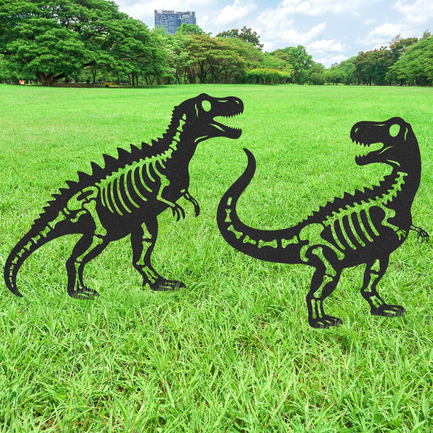 LIRAVENO Dinosaur Decor Garden Stakes - 2 Pcs Metal Dinosaurs Statues Waterproof Yard Art Silhouette Decoration for Outside Patio Lawn Pathway Christmas New Year Ornaments Birthday Gifts for Adults