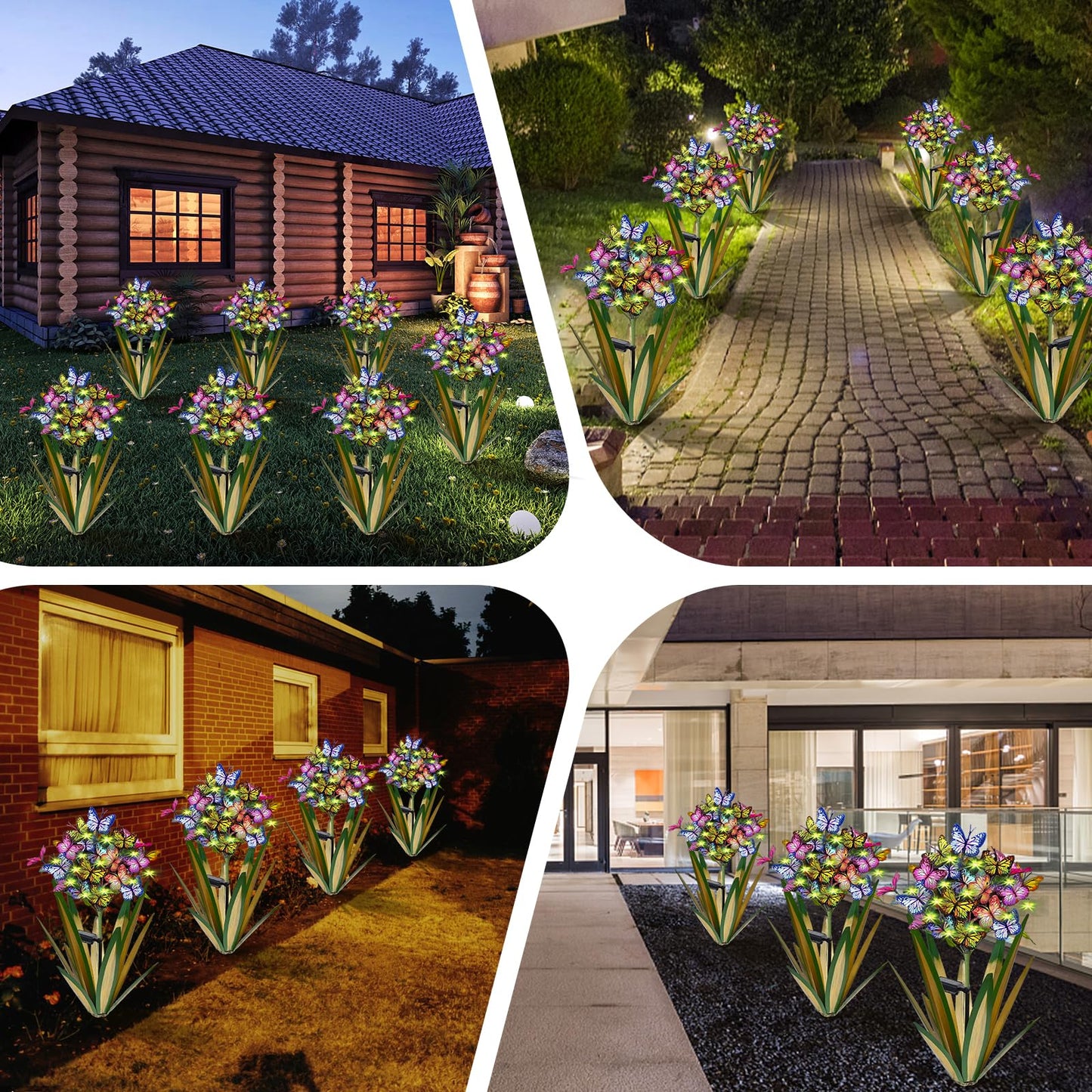 Homight Solar Metal Agave Butterfly Flower Stick Garden Sculpture Outdoor Gift Solar Garden Christmas Lights Swaying Butterfly Sunflower Garden Lights Solar Outdoor Statues (3 PCS Light Green)