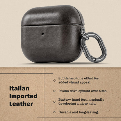 Le Pelle - Handcrafted Premium Italian Leather Case - for AirPods Pro (2nd Generation ONLY) - Two-Tone Effect with Unique Patina Over Time - Graphite Black