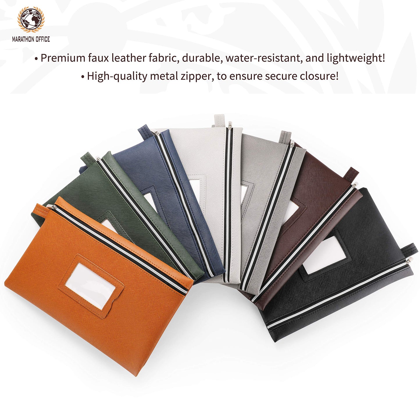 Premium 7-Piece Bank Bag Set - Heavy-Duty Zippered Faux Leather Cash Bag, Deposit Bag, or Tool Pouch - Water Resistant, 7 Earthy Colors - Bank Deposit Bag, Pencil Pouch, Coin Bag, Zipper Pouch