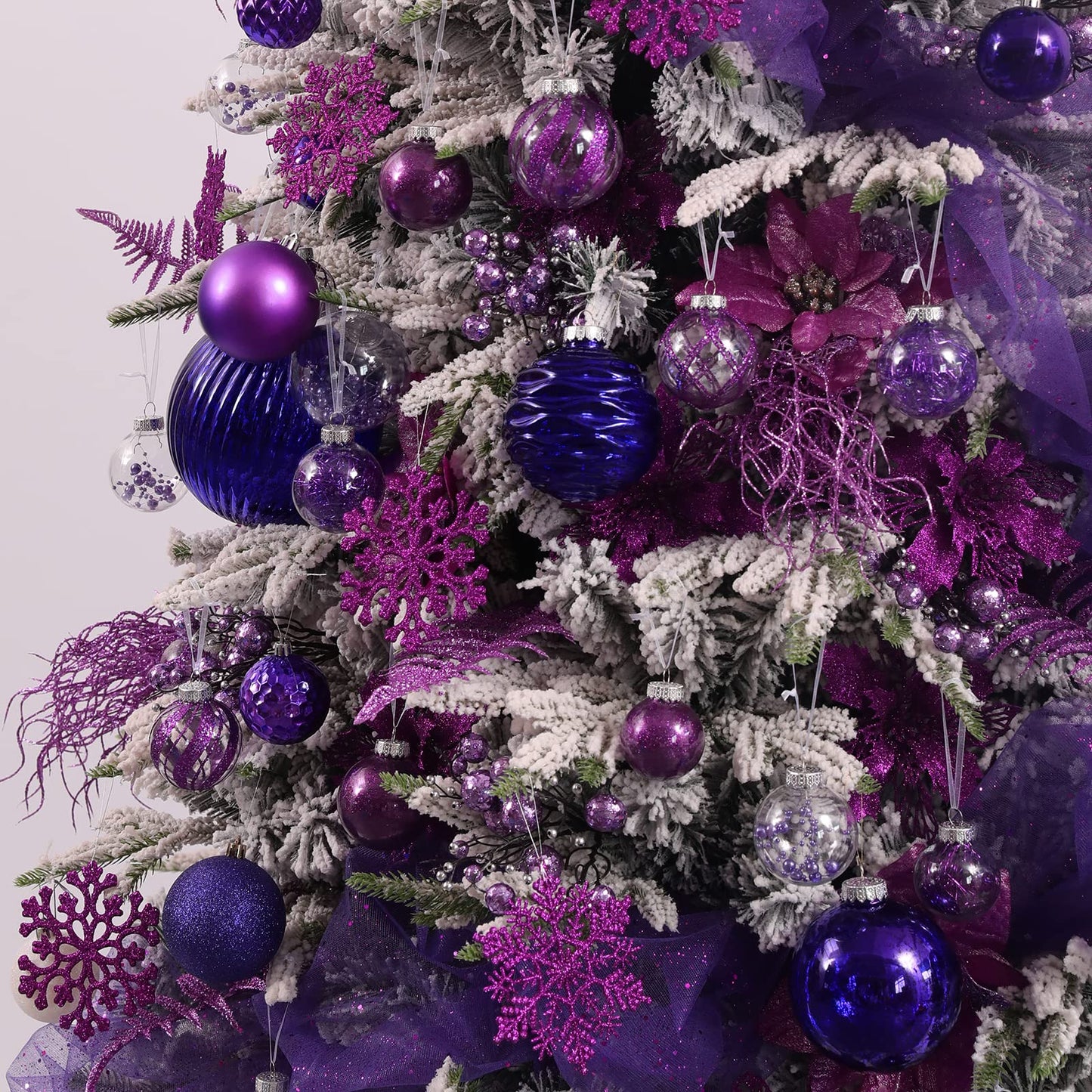 30PCS Christmas Glitter Snowflake Ornaments Plastic Snowflakes Ornaments-Xmas Tree Decorations,4.7-inch (Purple)