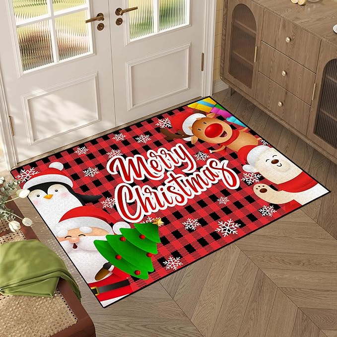 Christmas Area Rug Bedroom Living Room Rugs Xmas Decorative Area Rug Non-Slip Indoor Throw Rug Washable Rug Floor Carpet for Kitchen Nursery,63" X 31"