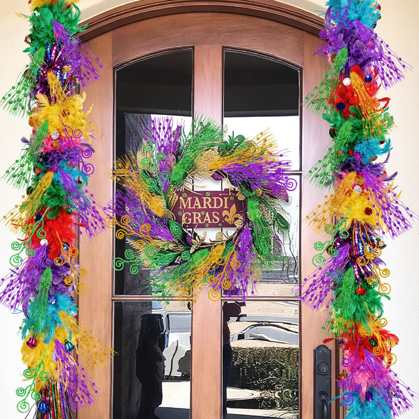 Daifunli 36 Pcs Mardi Gras Decorations Mardi Gras Picks Purple Gold Ornaments 17'' 12'' Artificial Glitter Berry Picks and Sprays Branches for Carnival Party Wreath Vase