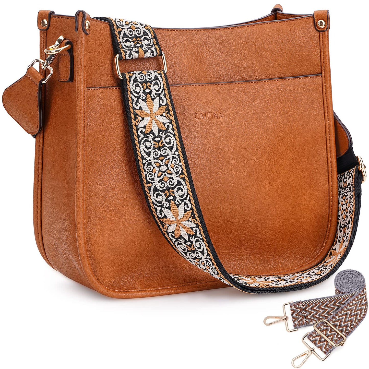 Caitina Crossbody Bag For Women Vegan Leather Hobo Handbag Designer Crossbody Bucket Bag Shoulder Purse For Women with 2 Adjustable Strap(DreamyBrown