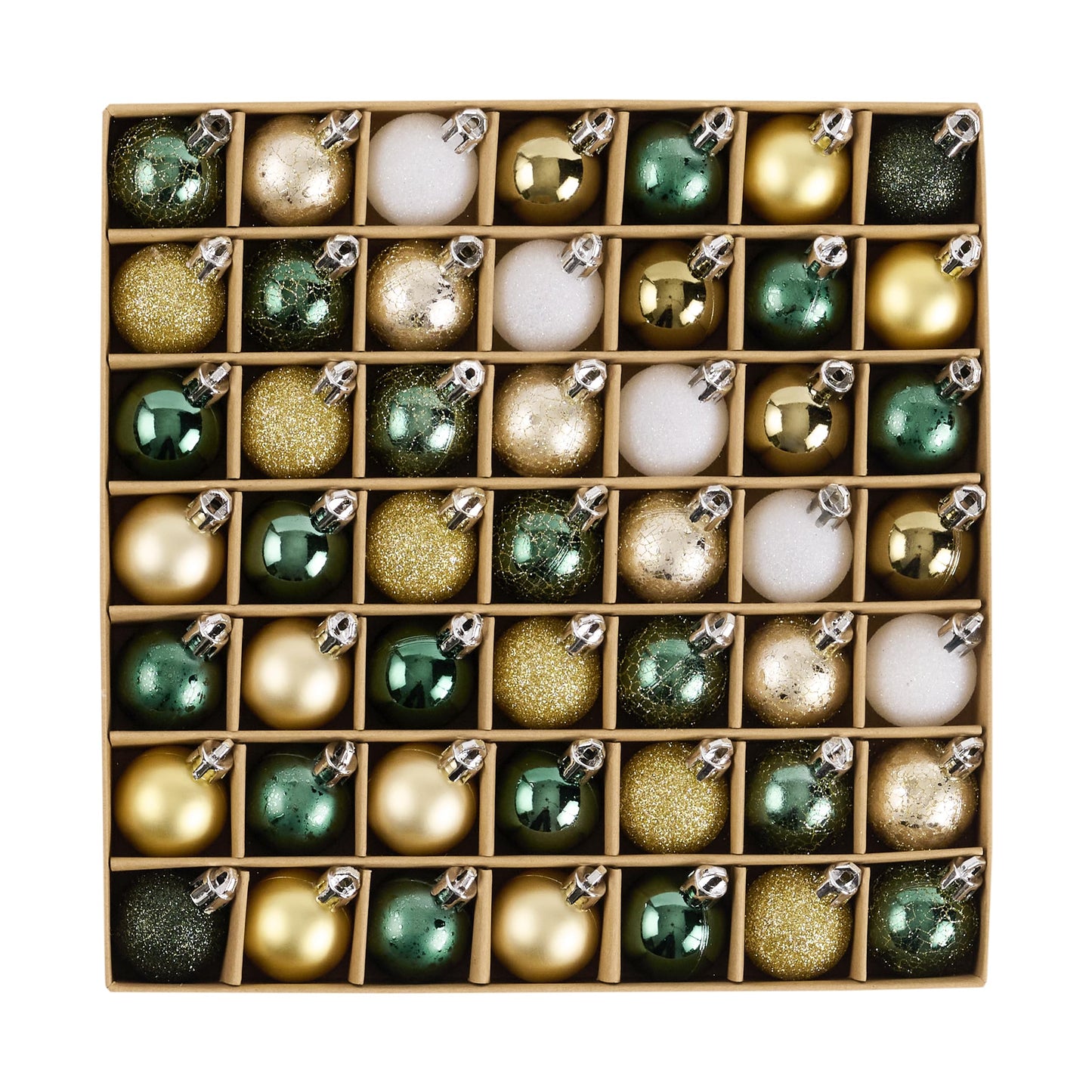 DecorbyHannah Mini Christmas Ornaments Tree Decorations, 49ct 1.18inches Emerald Green Gold Small Tree Ornaments, Shatterproof Plastic Ball Set for Holiday Xmas Decor