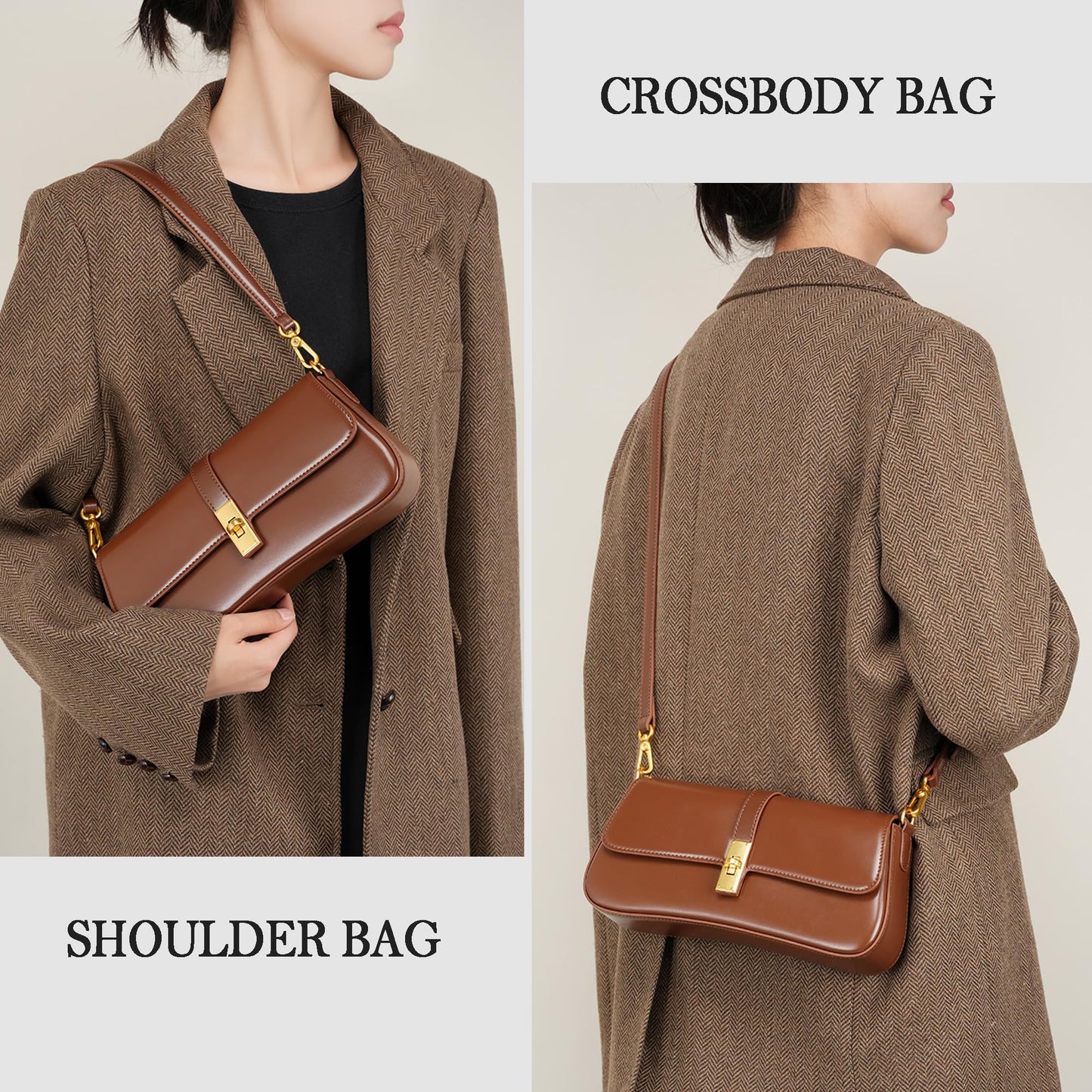 SYMENGR Genuine Leather Evening Bag for Women Elegant Shoulder Bags Crossbody Bag(coffee)