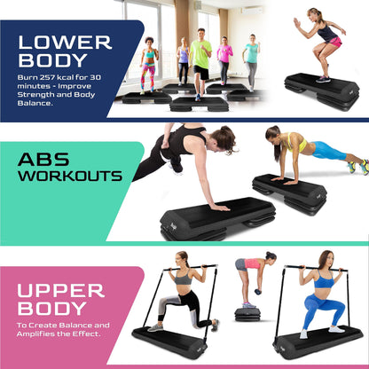 Yes4All Adjustable Workout Aerobic Exercise Step Platform Health Club Size with 4 Adjustable Risers Included and Advanced Risers Options - Black