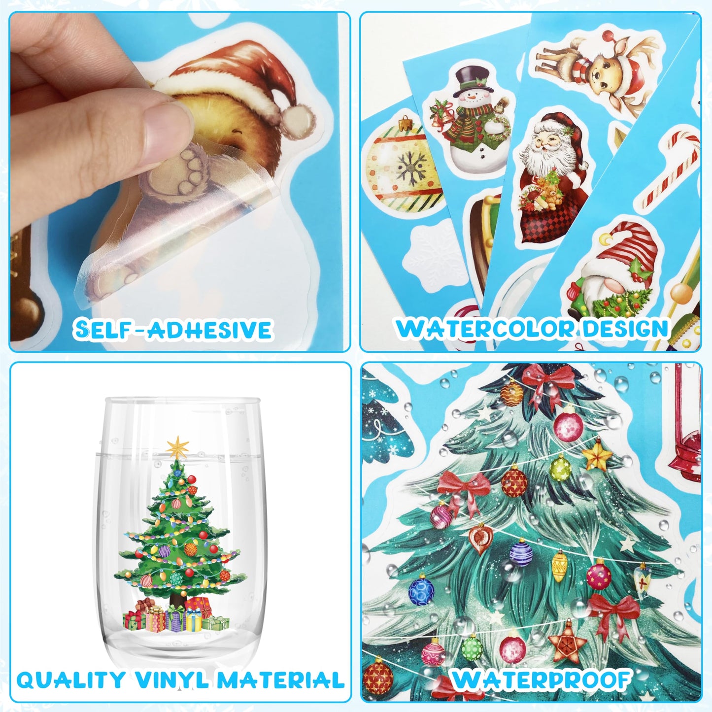 Christmas Gnomes Wall Stickers Decoration 12 Sheets, Christmas Wall Decals Holiday Gnome Decor, Winter Snowflake Vinyl Stickers for Living Room Bedroom Home Office Decor