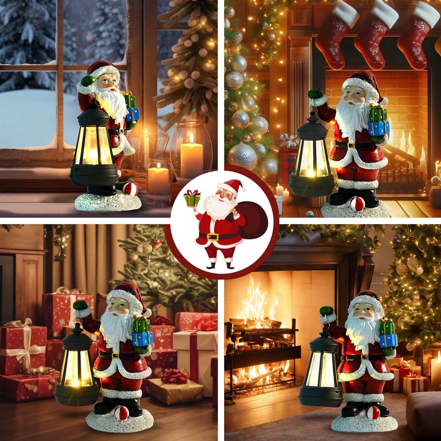 Christmas Decorations Santa Claus Decor Christmas Statues Standing Figurines Indoor Ornaments 2025 with Lantern Light for Home Table Centerpieces Mantel Bedroom Window Yard Porch Lawn,Santa Claus