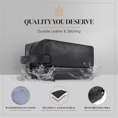 MAKE LIFE EXCLUSIVE Mens Leather Toiletry Bag – Travel Dopp Kit, Shaving Bag, Grooming & Hygiene Organizer, Leather Toiletry Bag for Men, Gift for Him