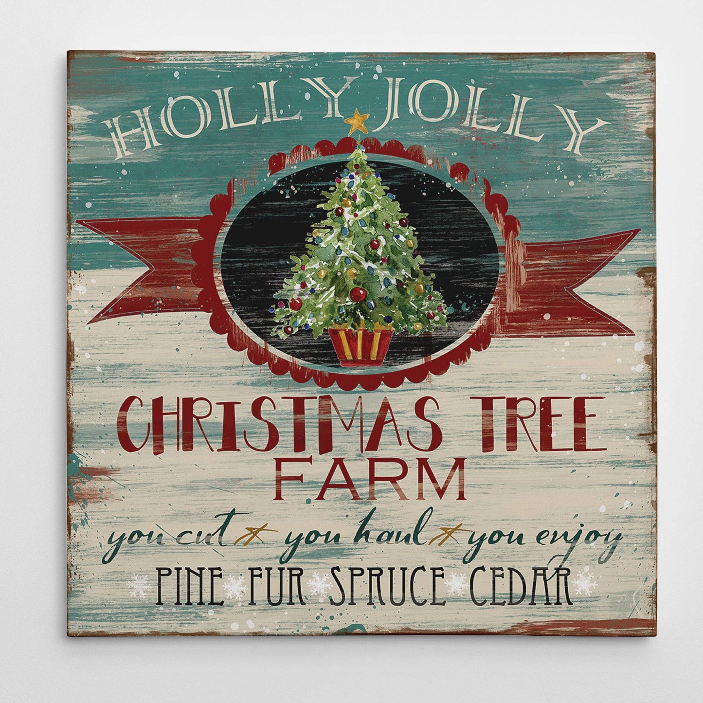 Christmas & Holiday Canvas Wall Art- Winter Christmas Tree Snowman Snow Santa Elves Decor- Ready to Hang - Tannenbaum (24x24)
