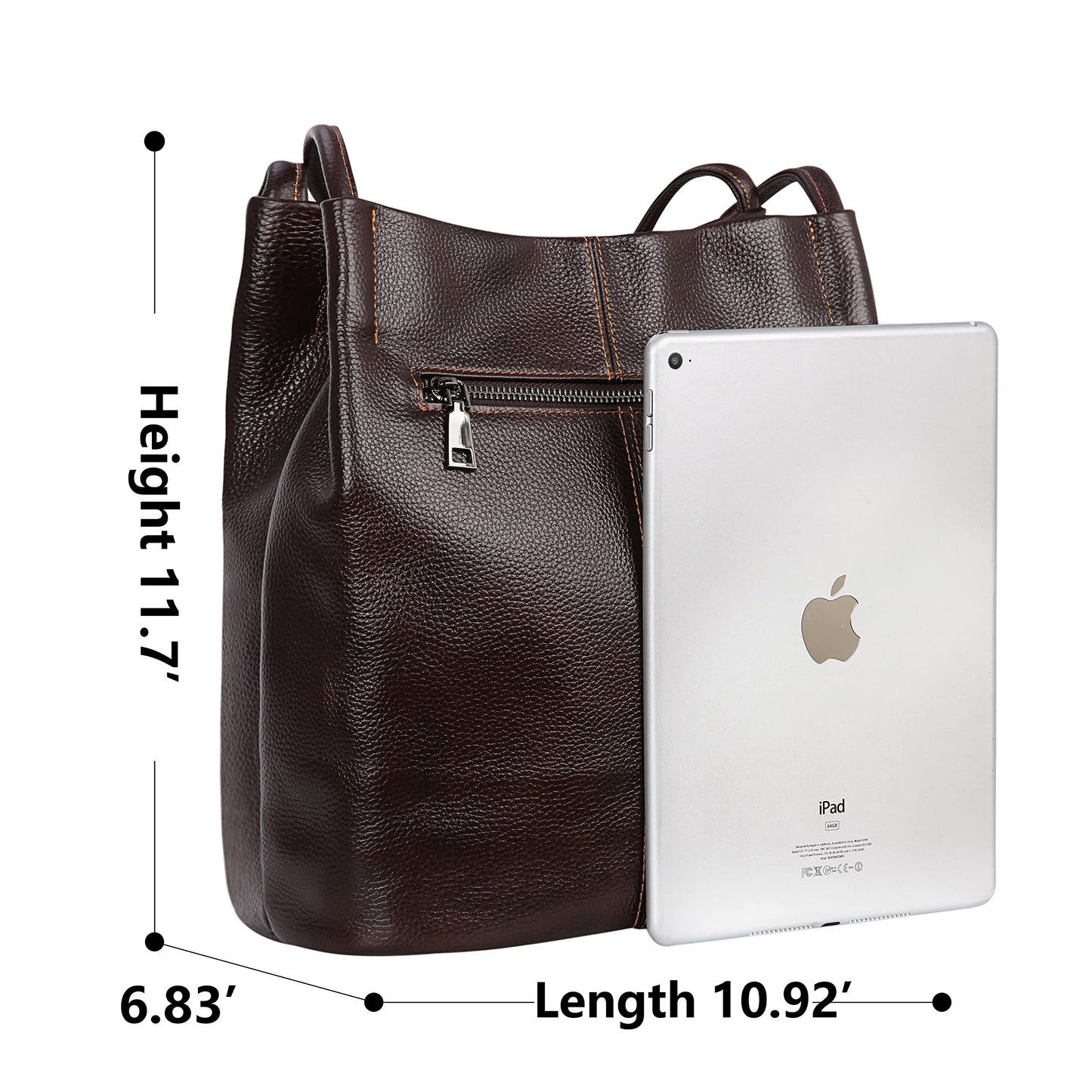 Iswee Bucket Bag for Women Genuine Leather Shoulder Bag Coffee Brown Large Hobo Purse for 2025 Fashion Designer Purse with Magnetic Snap Closure (Coffee-Lichee)