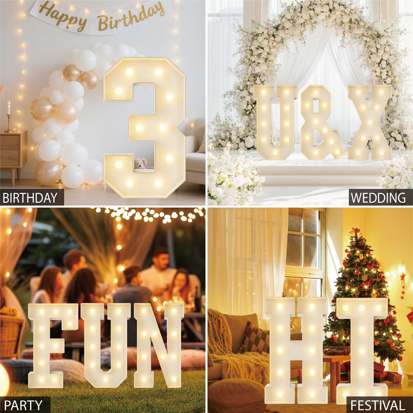 HXWEIYE Large marquee numbers 3, 3FT Big Light Up Number with light, Mosaic Balloon Frame, Pre-Cut Frame Giant Led Numbers for baby shower Birthday Party Bar Graduation Decor (Warm White)