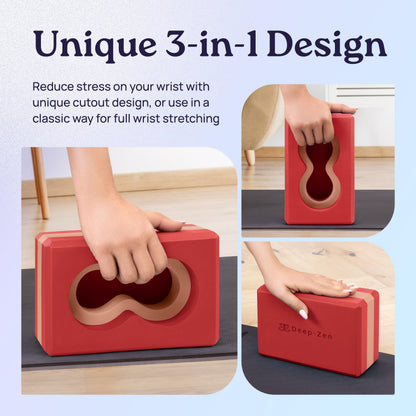 Deep-Zen® Yoga Blocks Wrist Support; Yoga Blocks 2 Pack with Knee Pads and Strap to Put Less Weight on Wrists; Durable, Versatile Yoga Brick Exercise Block Set, Blocks Yoga