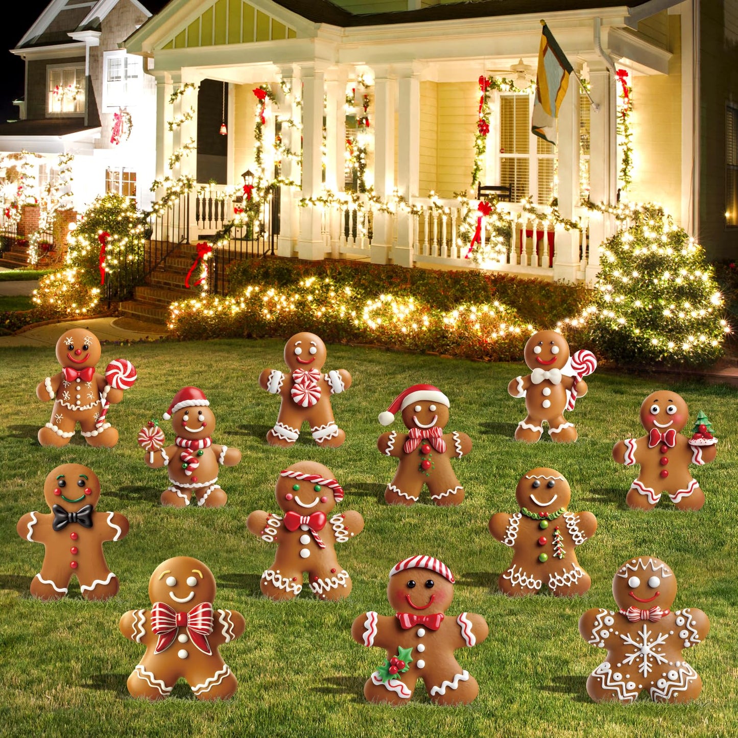 12 Pcs Christmas Gingerbread Man Yard Signs with Stakes - Xmas Gingerbread Yard Stakes Lawn Signs for Christmas Holiday Pathway Garden Patio Party Favors