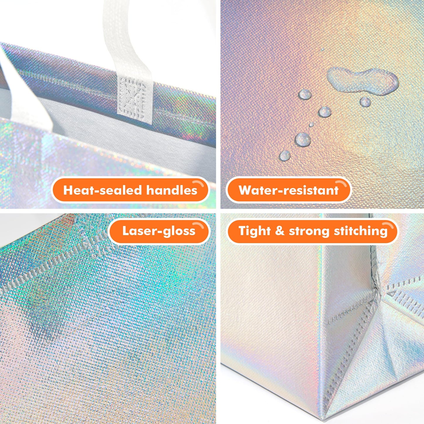 METAPRINT Large Reusable Gift Bags with Handles, 15 PCS Iridescent Party Favor Bags, 13x5x11 Inch Holographic Gift Bag Bulk for Birthday, Wedding, Goodie