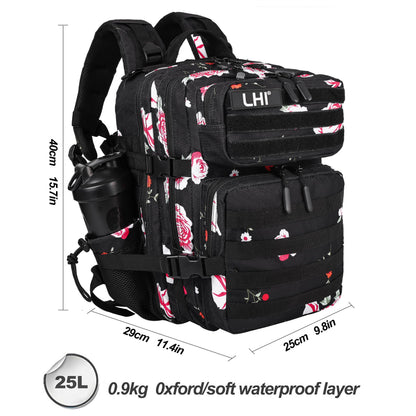 LHI Tactical Military Backpack for Men and Women 25L Army Assault Pack Bag Large Rucksack with Molle System-Flower