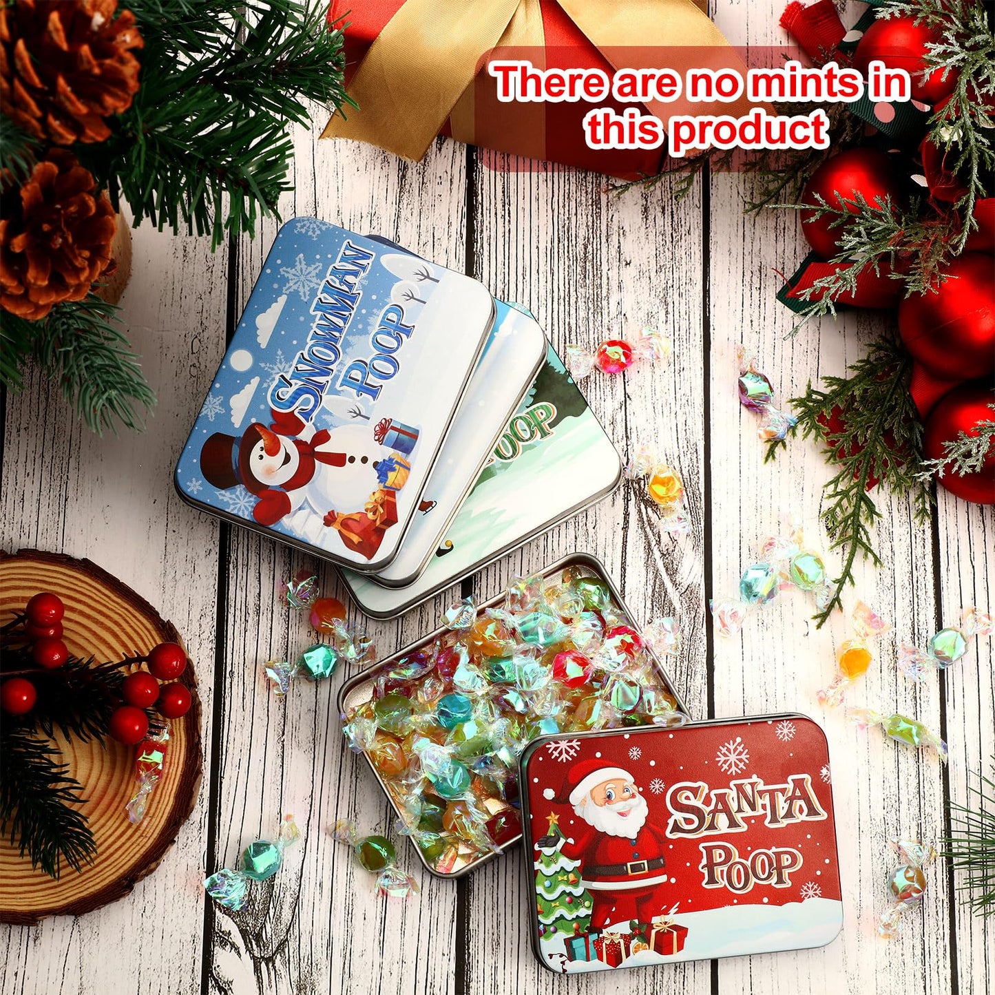 Zhengmy 8 Pack Novelty Christmas Poop Mint Stocking Stuffers Tins Christmas Character Mint Tins Gift Funny Candy Metal Box for Kids Teen Boy Adult, 4 Cute Style