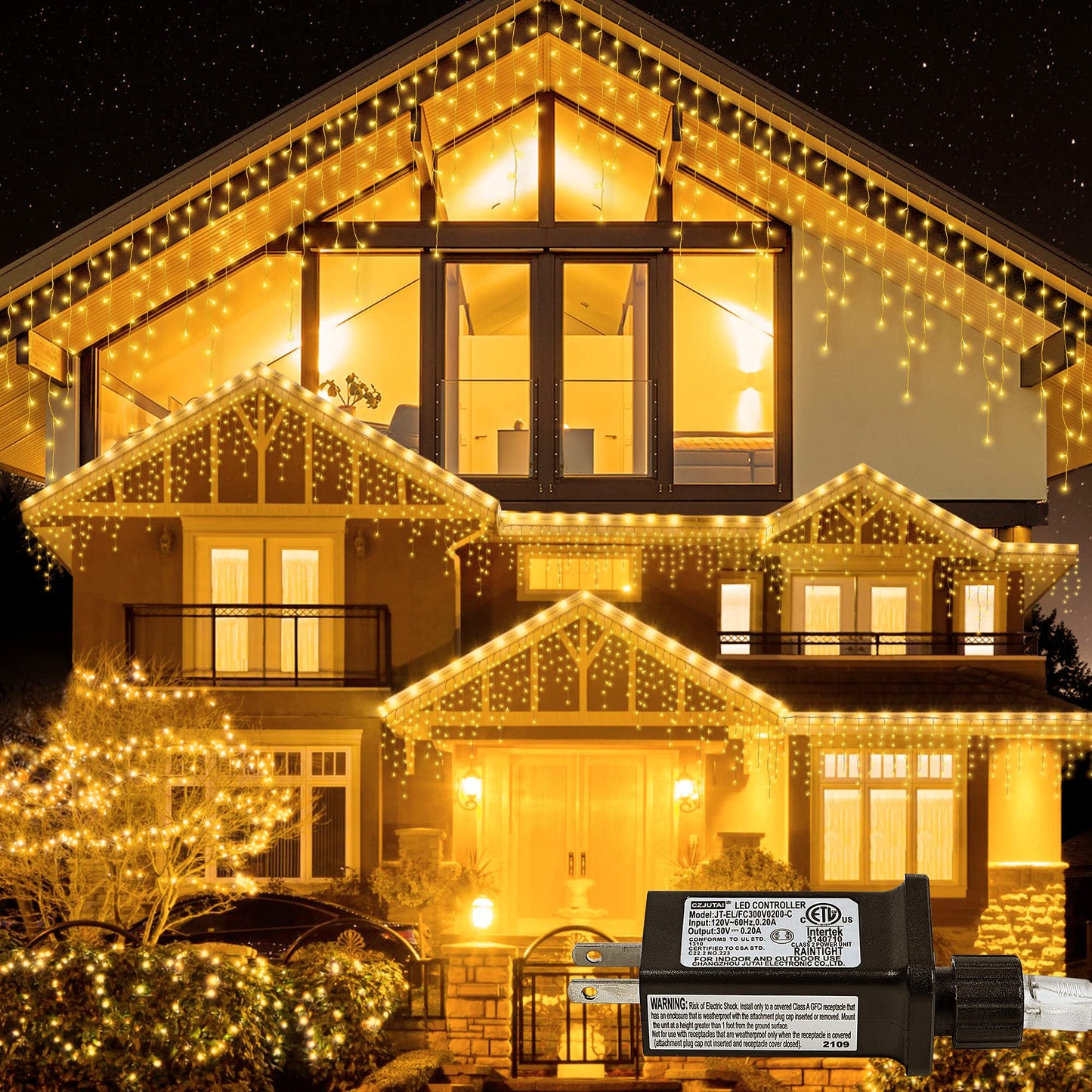 oopswow 33FT 300 LED Icicle Lights Outdoor Waterproof Icicle Christmas Lights with 50 Drops Warm White String Lights for Wedding Party Holiday Christmas Indoor Decorations,Warm White