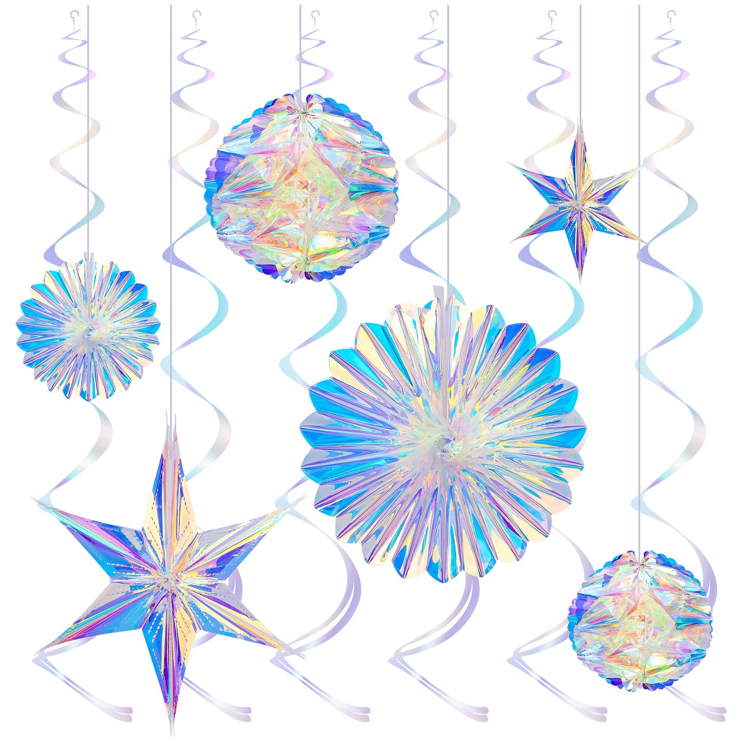 BTSD-home Iridescent Party Decorations with Hanging Honeycomb Ball Decorative Paper Fan Snowflake Garlands Ribbons Disco Party Wedding Birthday Graduation Christmas Celebration Decor Supplies
