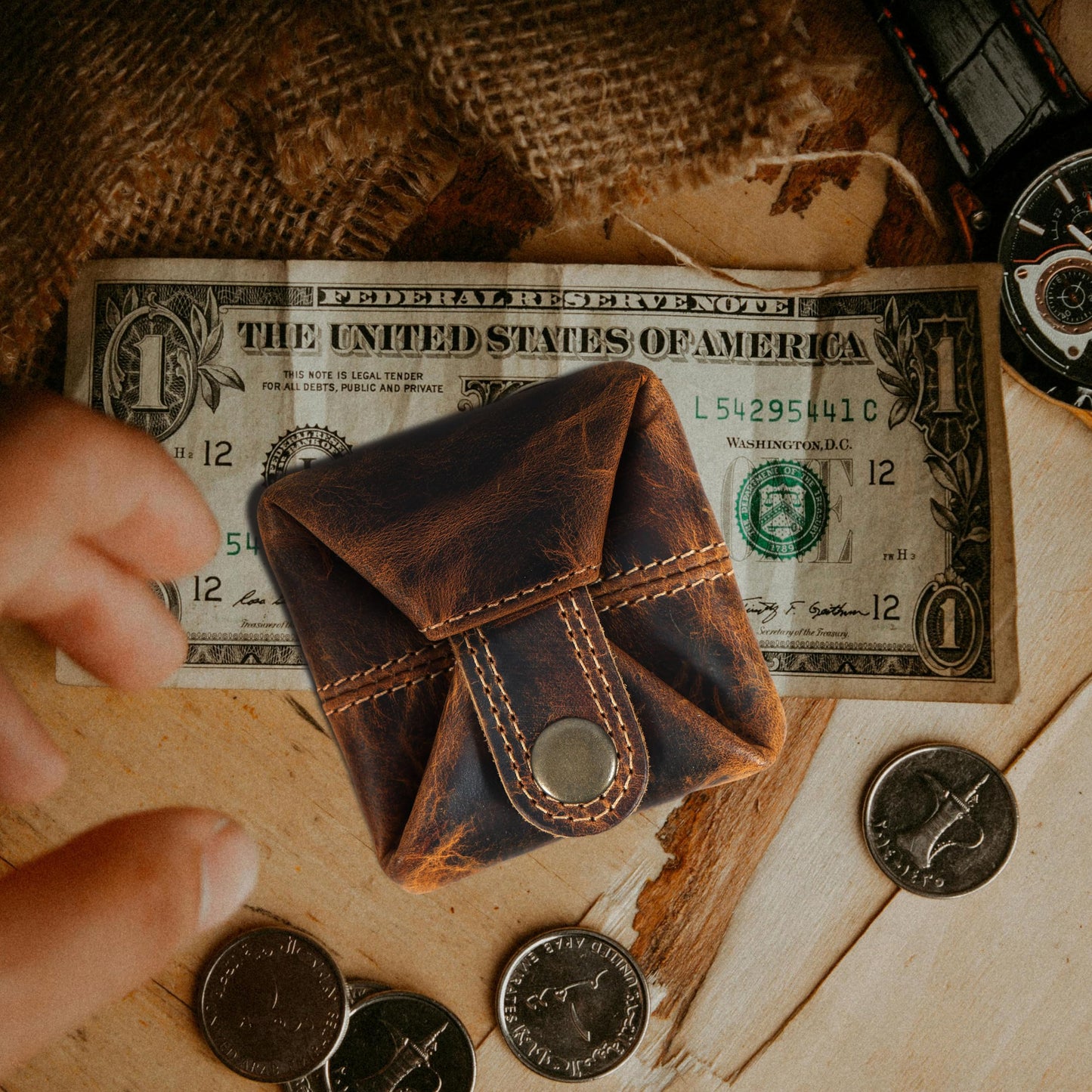Leather Coin Pouch - Compact Change Holder and Mini Pocket Wallet for Men & Women (Antique Brown)
