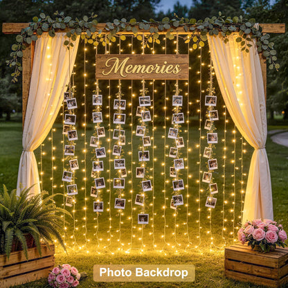 JMEXSUSS 300 LED Remote Control Curtain Lights, Plug in Fairy Curtain Lights Outdoor, Window Wall Hanging String Lights for Bedroom Indoor Dorm Backdrop Wedding Party Patio Christmas Decor, Warm White