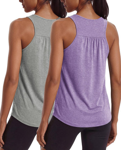 PINSPARK Womens Workout Tops Racerback Loose Fit Athletic Running Summer Tank Top Sleeveless Lightweight Yoga Pilates Fitness Clothing,Light Grey/Light Purple 3XL