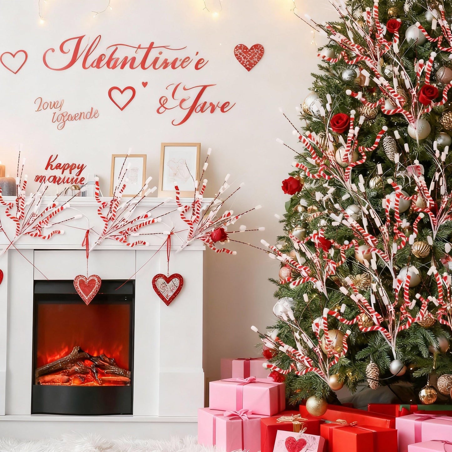 Suncalla 6 Pcs Valentine's Day Tree Decorations 16'' Red and White Stripes Valentines Picks Peppermint Candy Cane Curls Picks Warm Woolen Sticks Tree Topper Ornaments for Vase Wreath Garland Craft