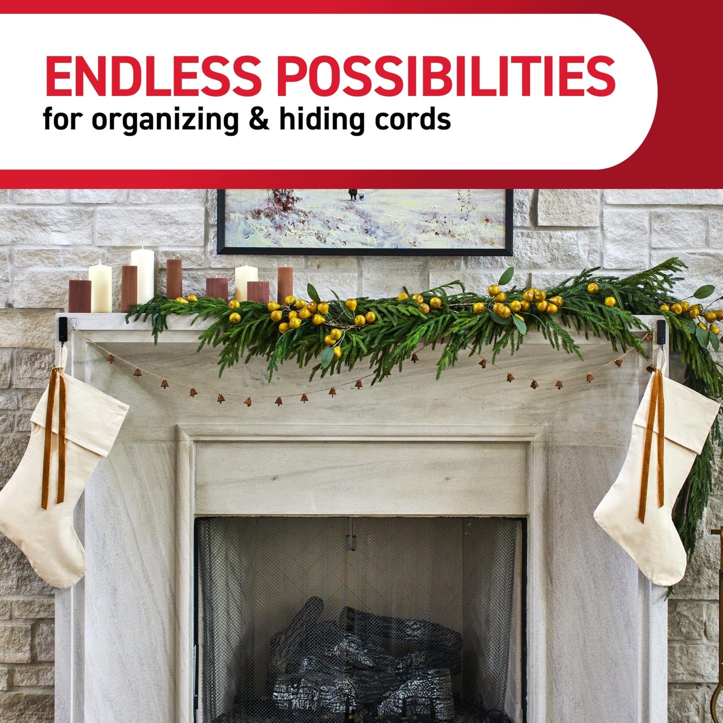Command Fireplace Mantle Garland Holder for Displaying Garlands, Wreaths, and Holiday Decor Without Leaving Damage, Holes, or Residue, Holds 2lbs, Green, 6 Pack