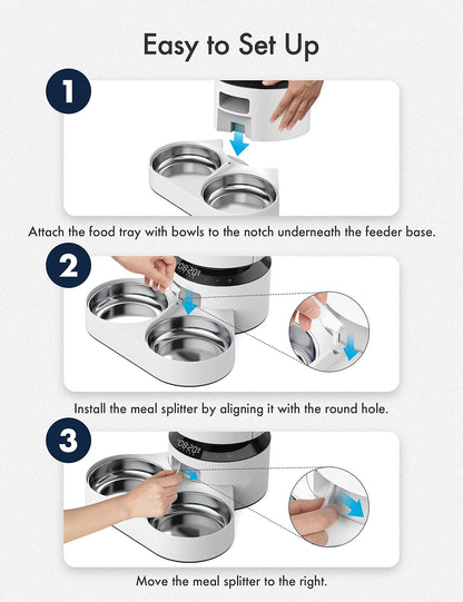 PETLIBRO Pet Food Splitter with Stainless Steel Bowls, Automatic Cat Feeder Bowls for Two Cats or Dogs, Suitable for PETLIBRO Automatic Cat Feeder PLAF005, PLAF006, PLAF103, PLAF203