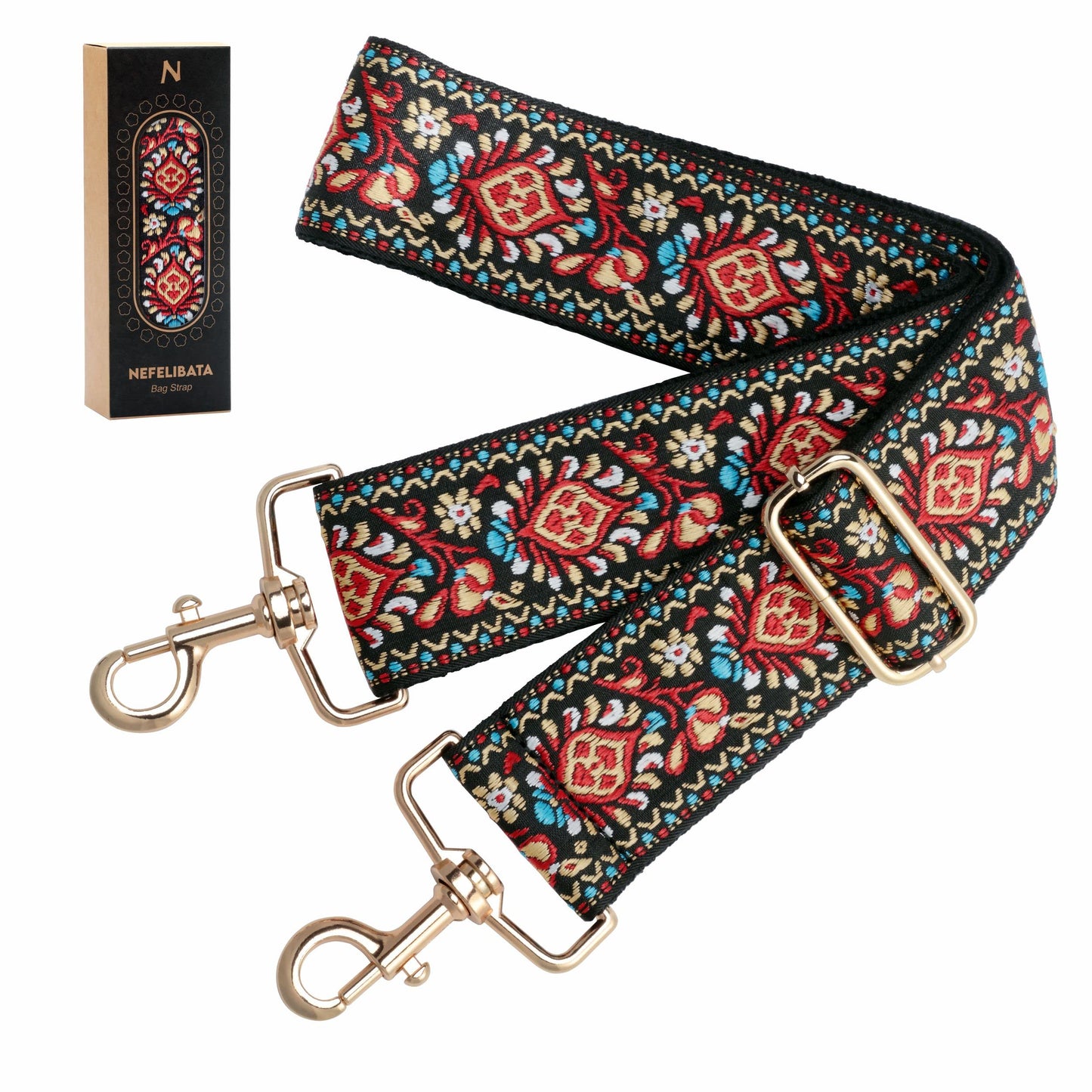 Nefelibata Purse Strap,2" Wide Shoulder Strap Adjustable Replacement,Multi-pattern Crossbody Canvas Bag Handbag Belts for Unisex Handbag,Crossbody Bags,Shoulder Bags(Red Flower)