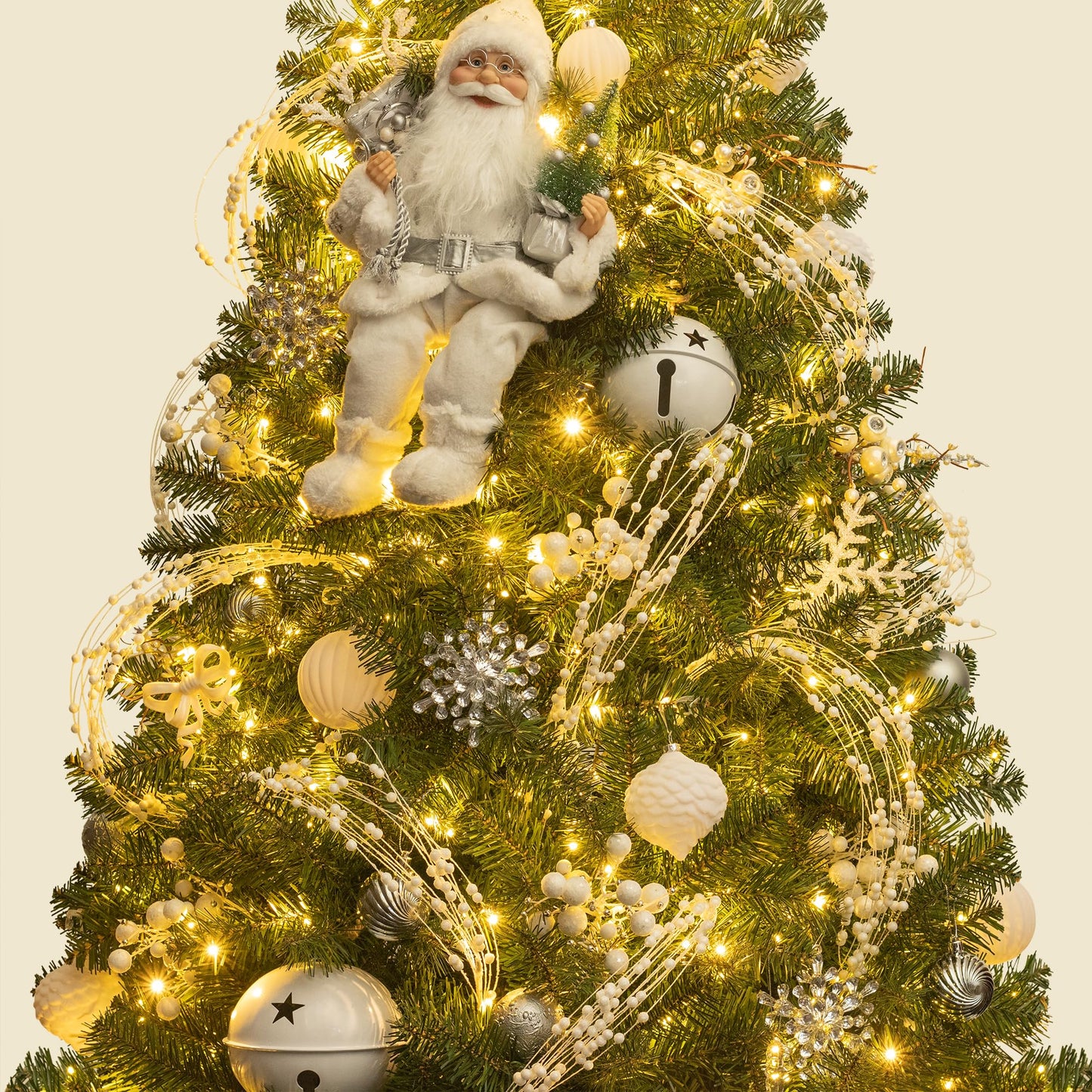 KI Store 8pcs White Weeping Glitter Berry Christmas Tree Picks Spray for Christmas Tree Decor Floral Displays