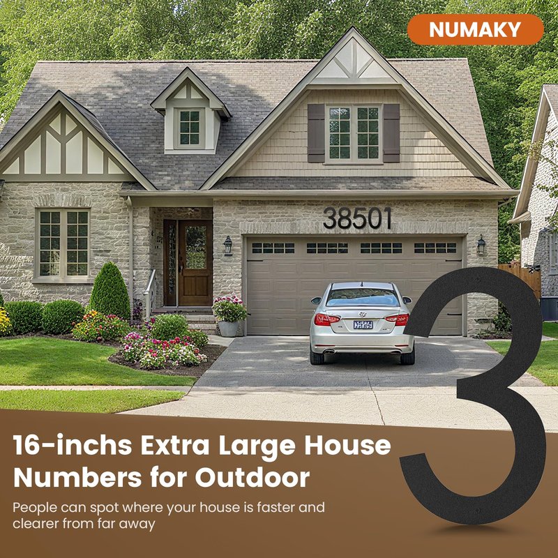 NUMAKY 16 Inch Large Modern House Numbers for Outside, Matte Black Metal Outdoor Address Numbers with Floating 3D Shadow & All Mounting Hardware, Weatherproof for Home/Garage/Apartment/Hotel (Number 3)