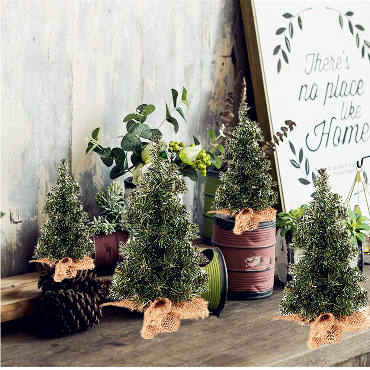 Fypuda Tabletop Mini Christmas Tree, 7.87" / 11.81" Artificial Christmas Tree Xmas Miniature Pine Christmas Tree Perfect for Christmas Decorations, Home, Kitchen, Dining Table (6 PCS)