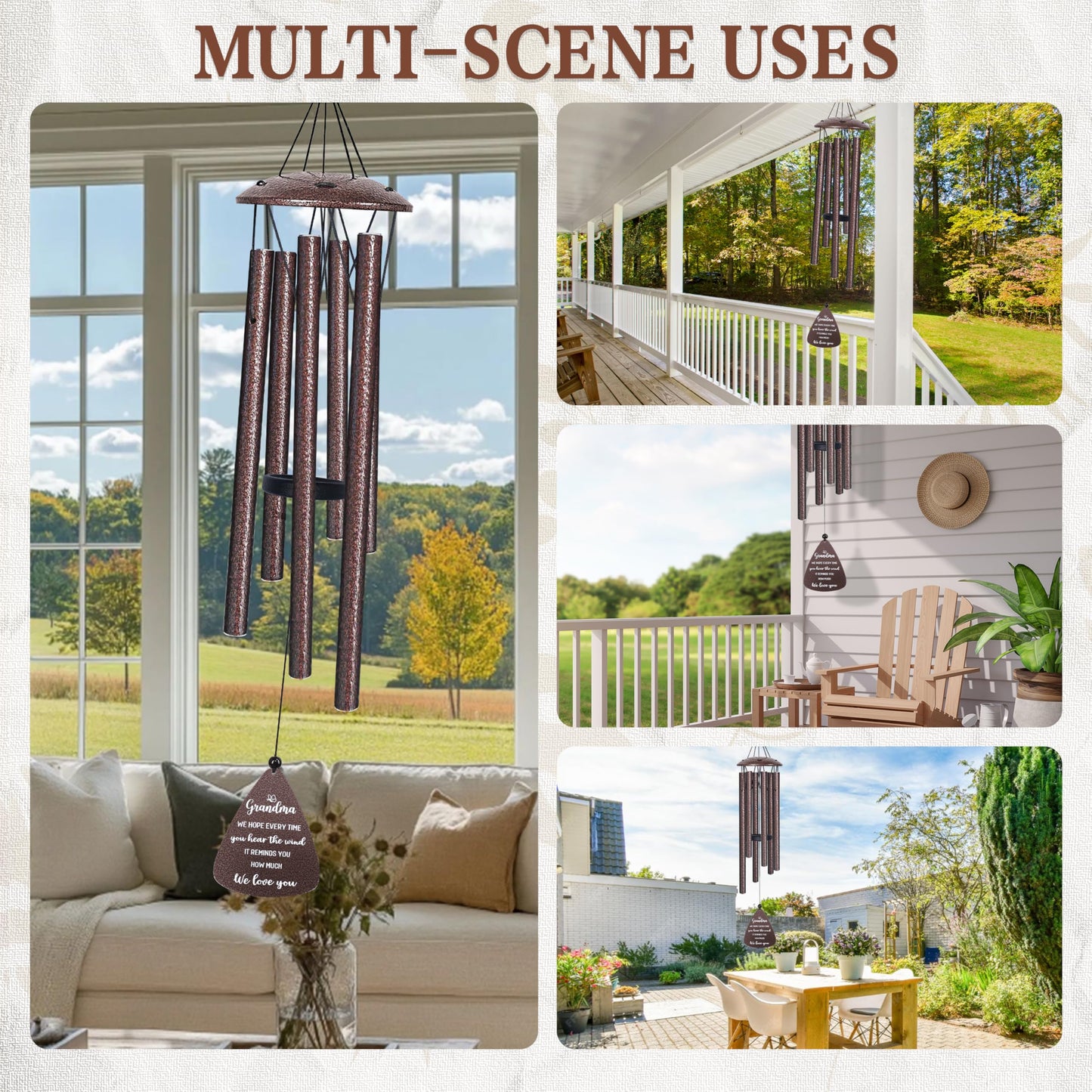 Gifts for Grandma, 32" Bronze Wind Chimes Grandma Gifts, Best Nana Ever Gift for Birthday Christmas for Grandmother Granny Grammy from Grandkids, Home Decor