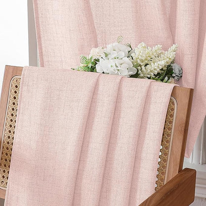 Tollpiz Short Linen Tier Curtains Rod Pocket Semi Sheer Half Kitchen Curtain Burlap Light Filtering Thick Linen Drapes for Bathroom, 30 x 24 inches Long, Pink, Set of 2 Panels