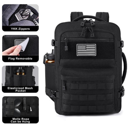 MOZETO TSA Approved Carry On Backpack, Extra Large Tactical Travel Backpack for Men, Airplane Approved Weekender Bag, Water Resistant Lightweight Laptop Daypack for Flight, Black