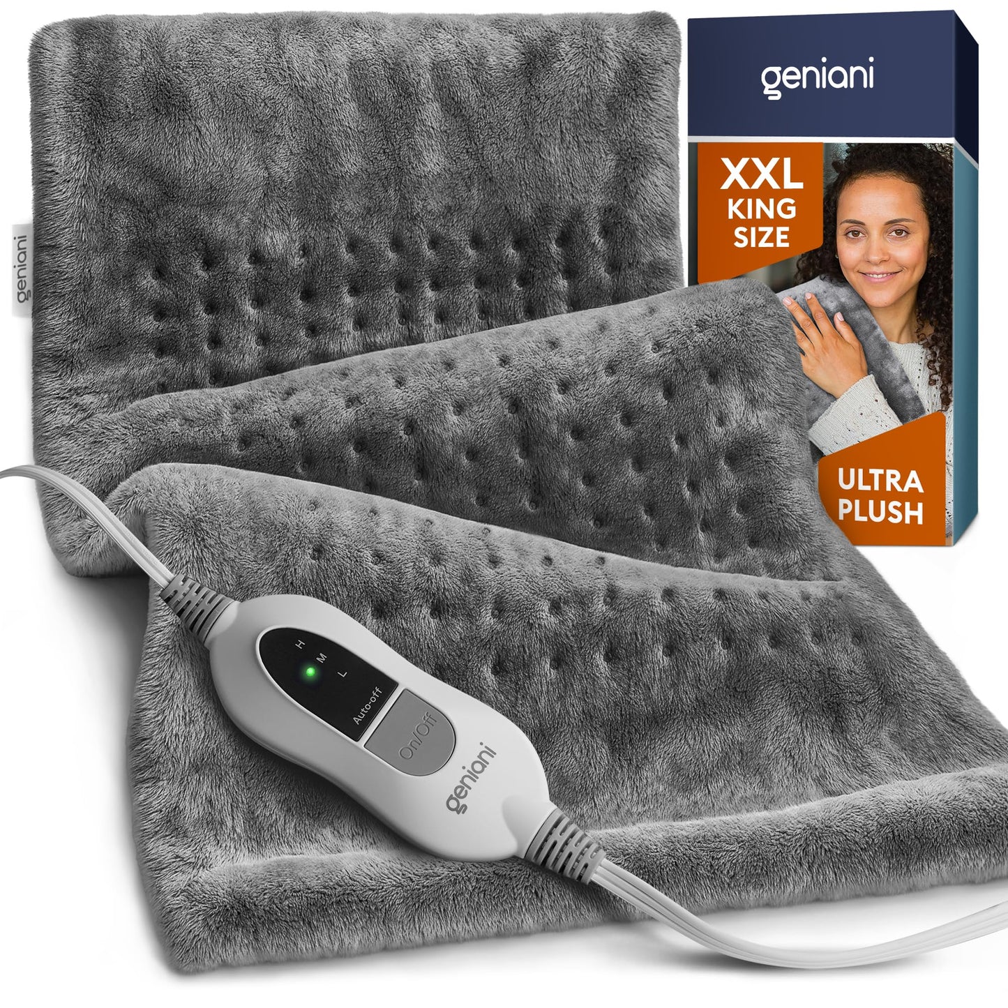 GENIANI Electric Throw - XL Electric Heating Pad for Back Pain & Cramps Relief, Birthday for Women Men Auto Shut Off, Machine Washable, Heat Pad for Neck & Shoulder, 12×24", Tabby Gray