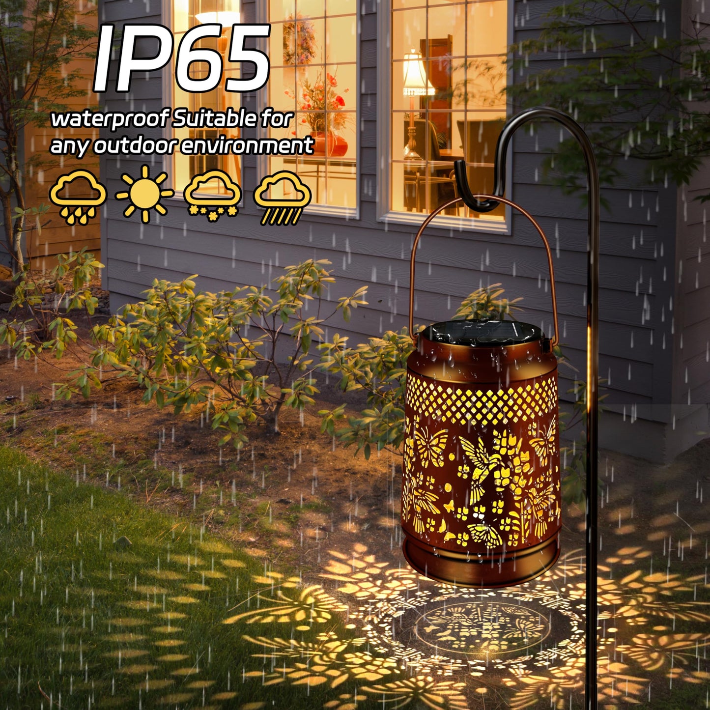 KY&BOSAM Solar Lanterns Outdoor Waterproof LED Hummingbird & Butterfly Lantern Garden Decor Birthday Gift for Women Mom Metal Hanging Decorative Light for Patio Yard Lawn Backyard Front Porch Bronze