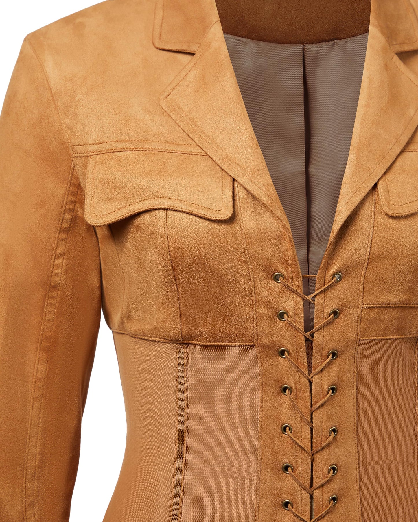 JW PEI Women's Faux Suede Corset Jacket Mini Dress - Camel