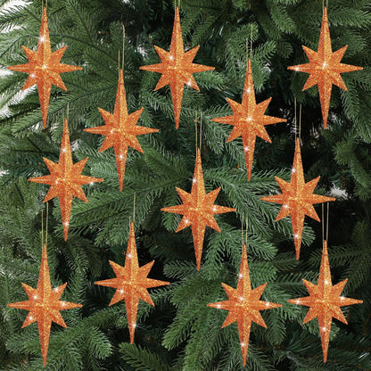 Quzzil 12 Pcs Christmas Bethlehem Star Bronze Ornament 4.72 x 2.95 Inch Star of Bethlehem Christmas Tree Topper Glitter Ornament Plastic Nativity Stars Hanging Decor Accessories