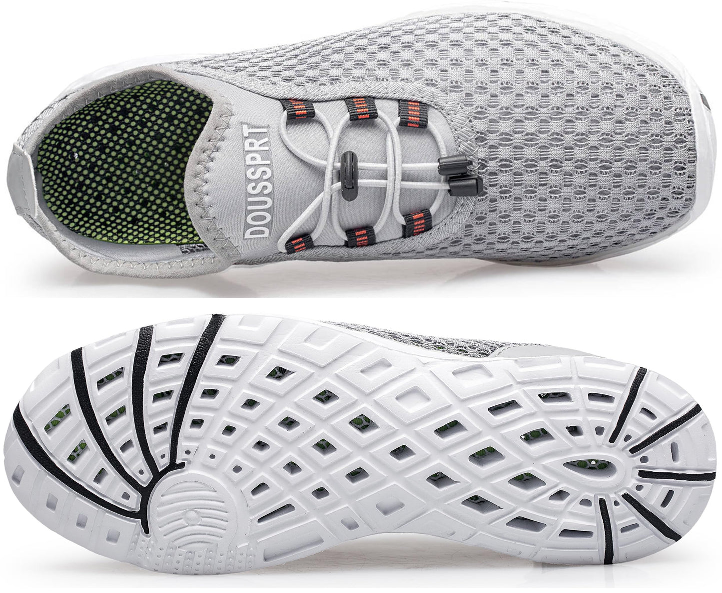 DOUSSPRT Men's Water Shoes Quick Drying Sports Aqua Shoes Grey Size 10