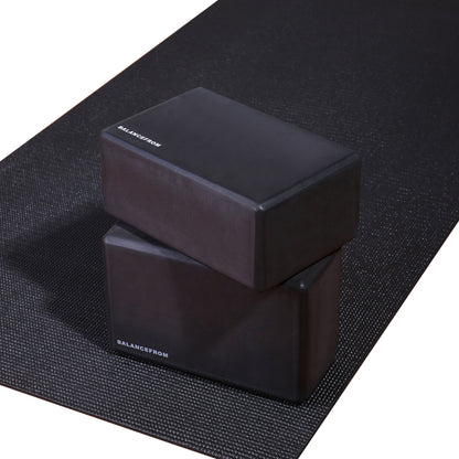 Fitvids Set of 2 High Density Yoga Blocks, 9"x6"x4" Each, Pair (Black)