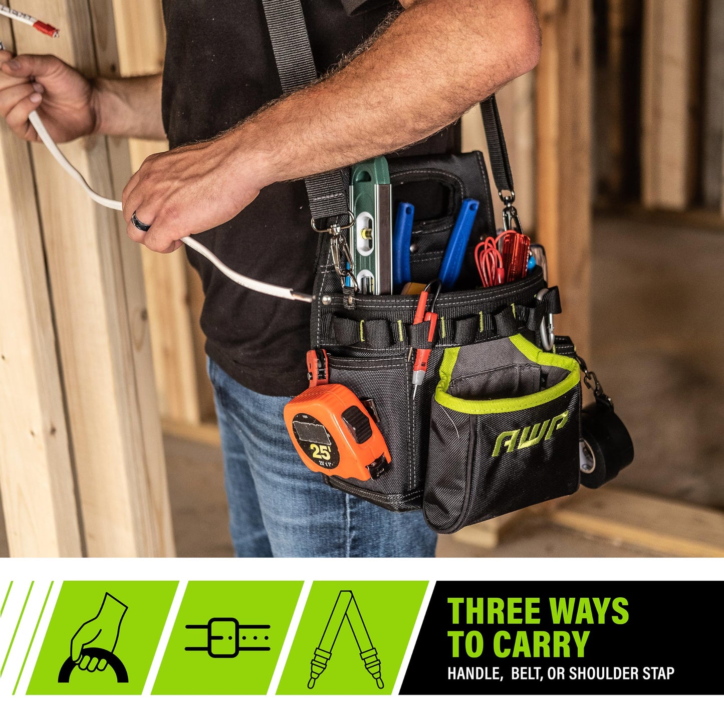 AWP Electrician Tool Pouch with Multiple Pockets, Premium Leather Utility Bag for Men, Tactical Tool Belt Organizer for Construction, Work, and EDC Accessories, L-72708-1