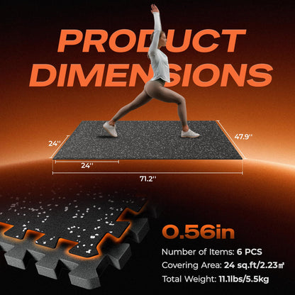 SUPERJARE 0.56'' Thick 6 Pcs 24 Sq Ft Rubber Top Exercise Equipment Mats, High Density EVA Foam Mats with Rubber Top, Interlocking Gym Flooring for Home Gym, Protective Workout Mat, Black/Grey