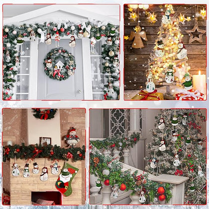 Weysat Snowman Christmas Tree Ornaments Decorations Christmas Tree Wooden Hanging Ornaments Winter Snowman Hanging Ornament with Lanyard for Xmas Holiday Party Favor Supplies(72 Pcs)