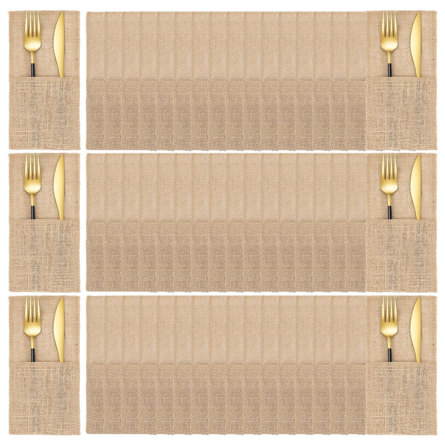 50 Pcs Natural Jute Utensils Holders, 8.8 x 4 inch Cutlery Pouch, Silverware Holder, Napkin Bag for Rustic Wedding Party Decorations