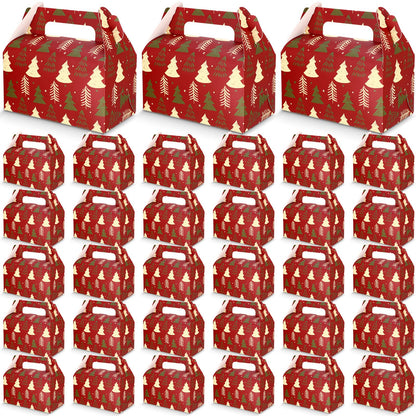 Feifeiya 30 Pcs Christmas Treat Boxes with Handles Xmas Red Gift Boxes Paper Candy Cookie Christmas Tree Cupcake Snack Goodies Gift Wrap Container Bags for Kids Xmas Party Favor Supply Decoration